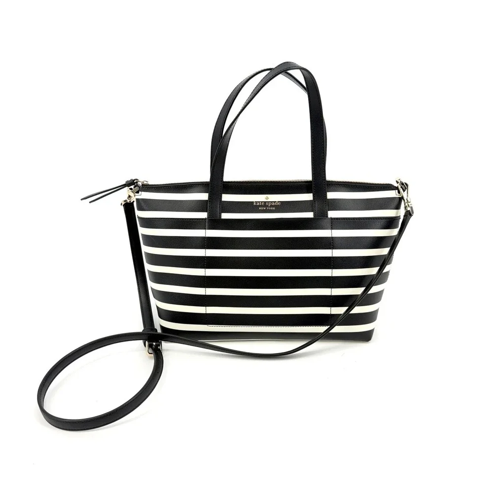 Kate Spade New York Staci Small Satchel Black White Striped Crossbody WKR00042